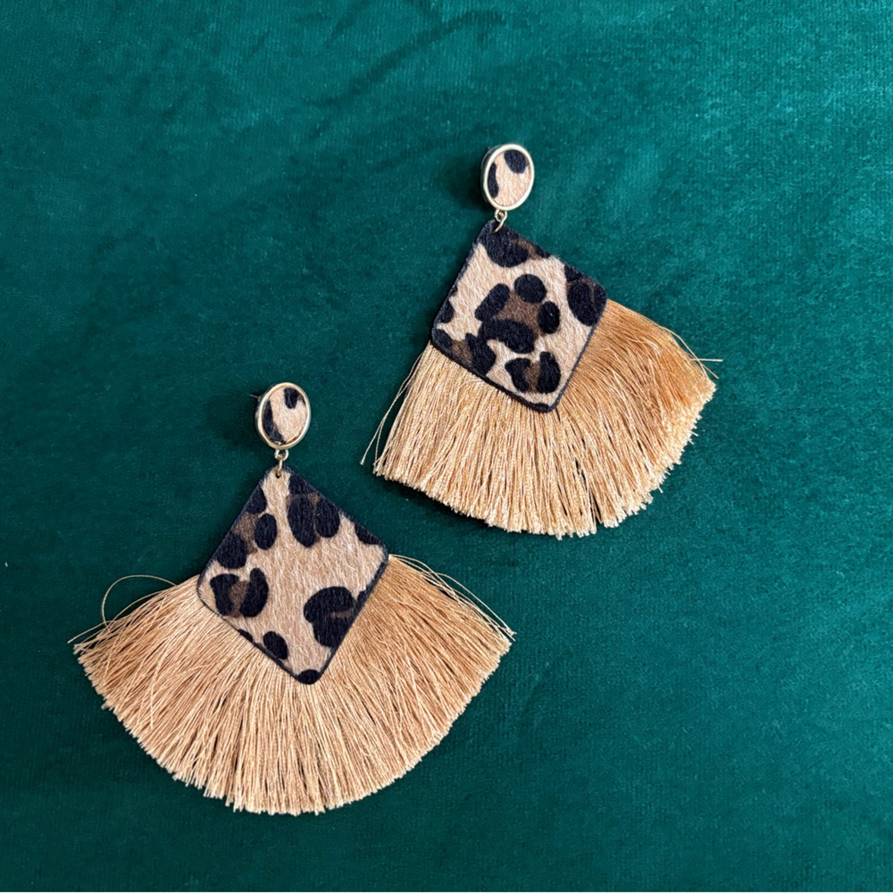 Leopard Print Fringe Earrings